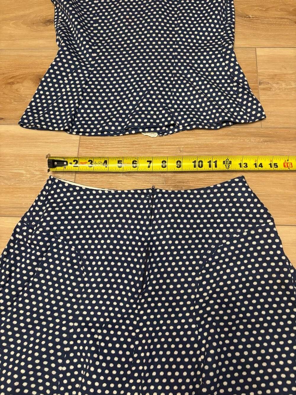 70s Betty Lou of California Vintage Navy White Polka Dot Eyelet Trim Set no size - Picture 10 of 12